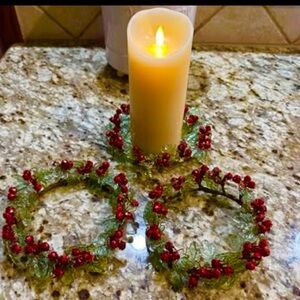 Festive Candle with Berry Wreath Holders